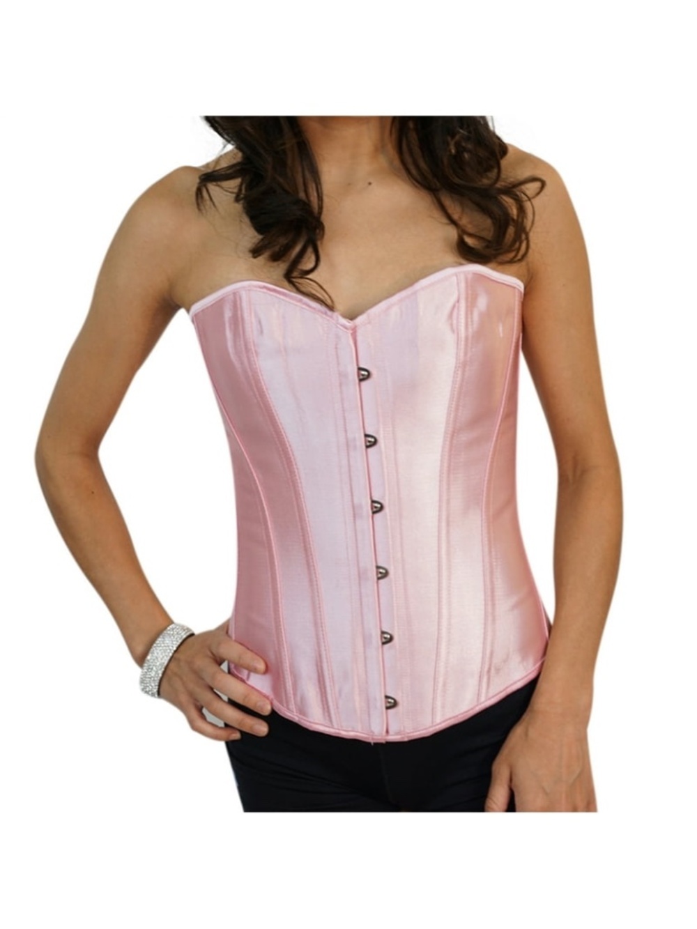 Pink Satin Sexy Strong Boned Corset Lace Up Bustier Top Size Medium